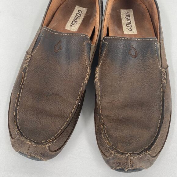 Olukai Brown Leather Akepa Men\'s Moccasin Slip On Shoes Size 9.5 main image 4